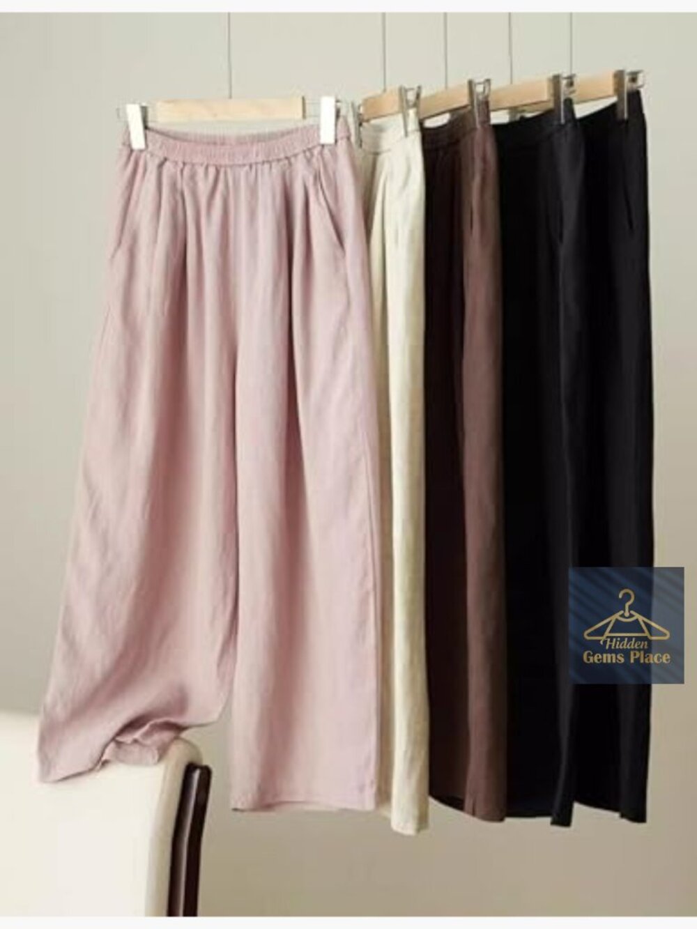 Linen Blend Wide Leg Crop Capri Pants with Pockets - Picture 6 of 7